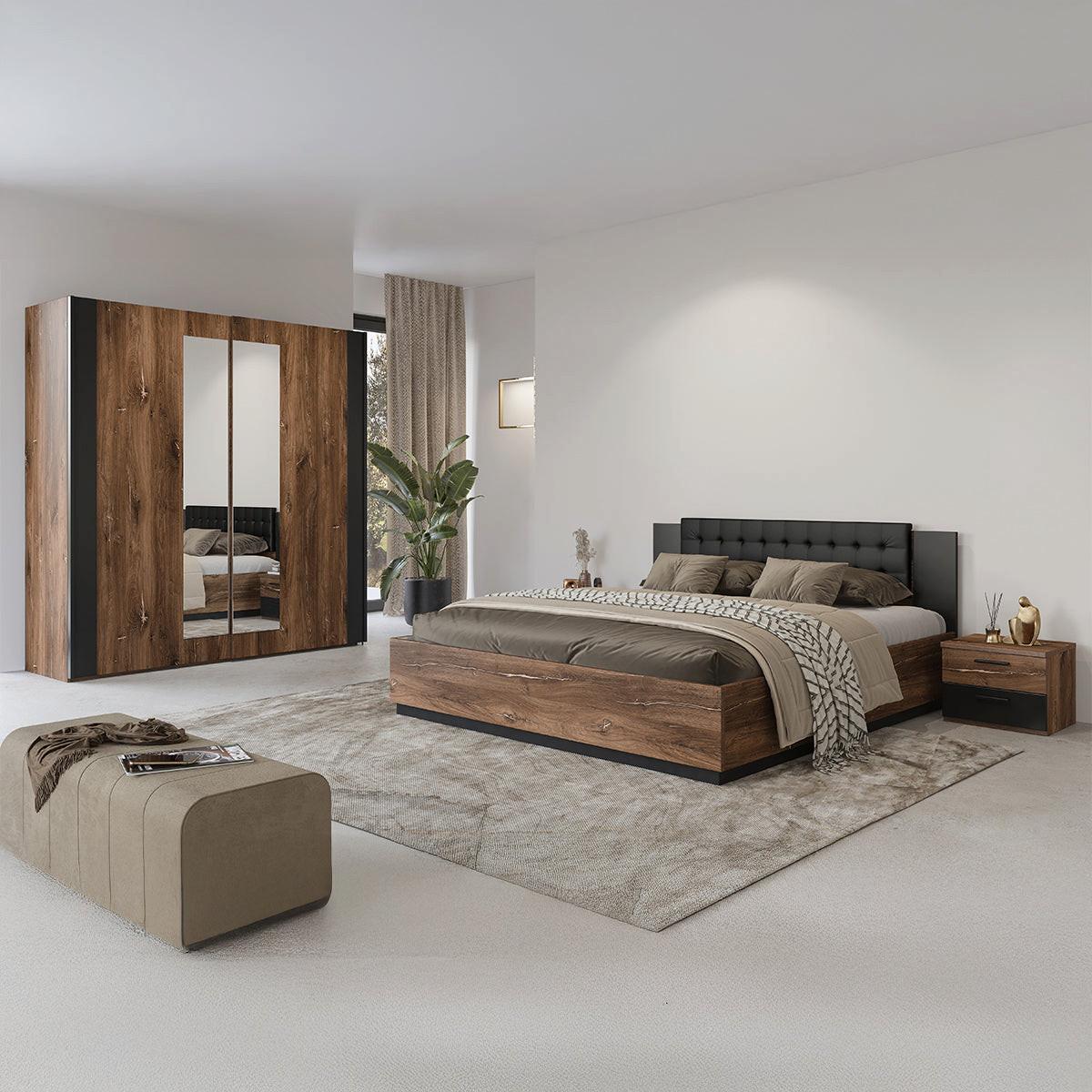 BOXBETT 160/200 Alec Dunkles Holz und Schwarz - Schwarz, Holzwerkstoff (160/200cm) - Petits-meubles