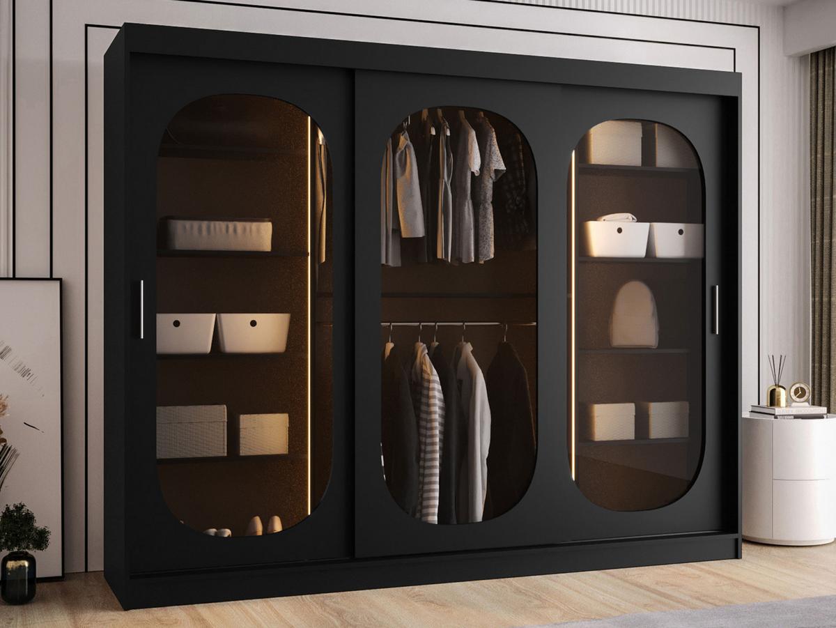 SCHWEBETÜRENSCHRANK Bahrajn 250 mit LED Beleuchtung - Silberfarben/Schwarz, Holzwerkstoff/Kunststoff (250/200/62cm) - MIRJAN24