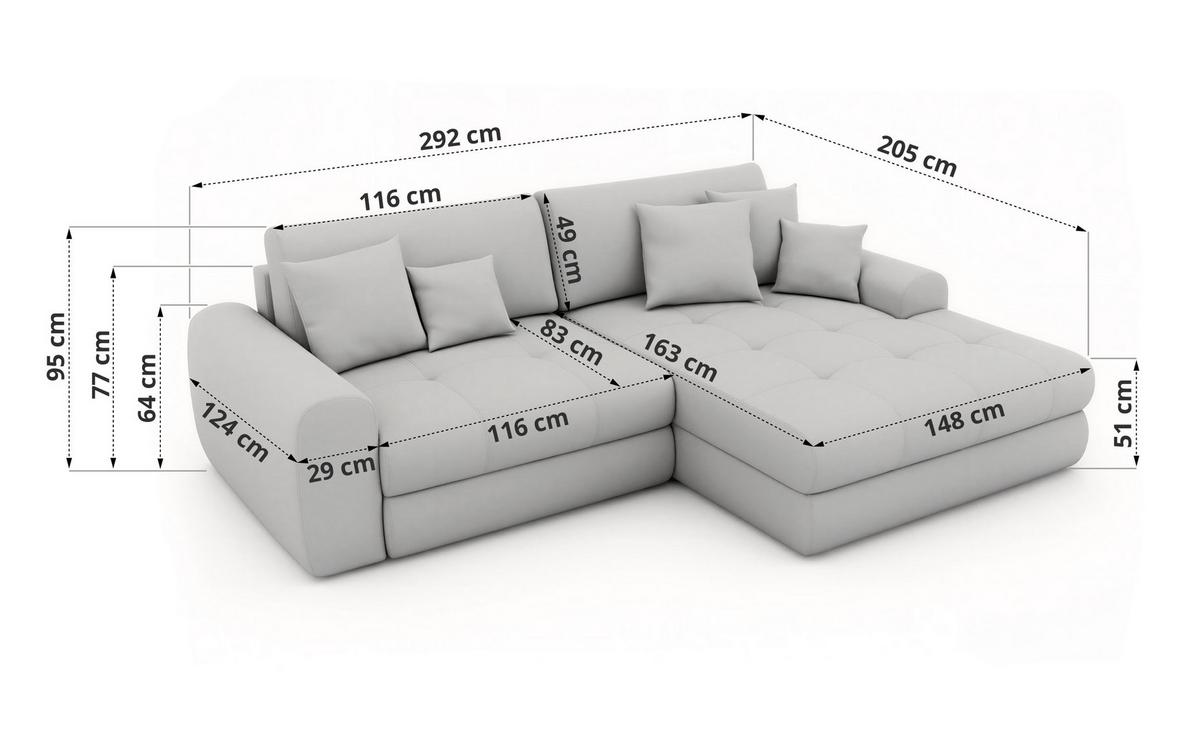ECKSOFA ARELIA L - Creme Schenille grob gewebt - Links Seite - Creme/Schwarz, Kunststoff/Textil (292/205cm) - MKS