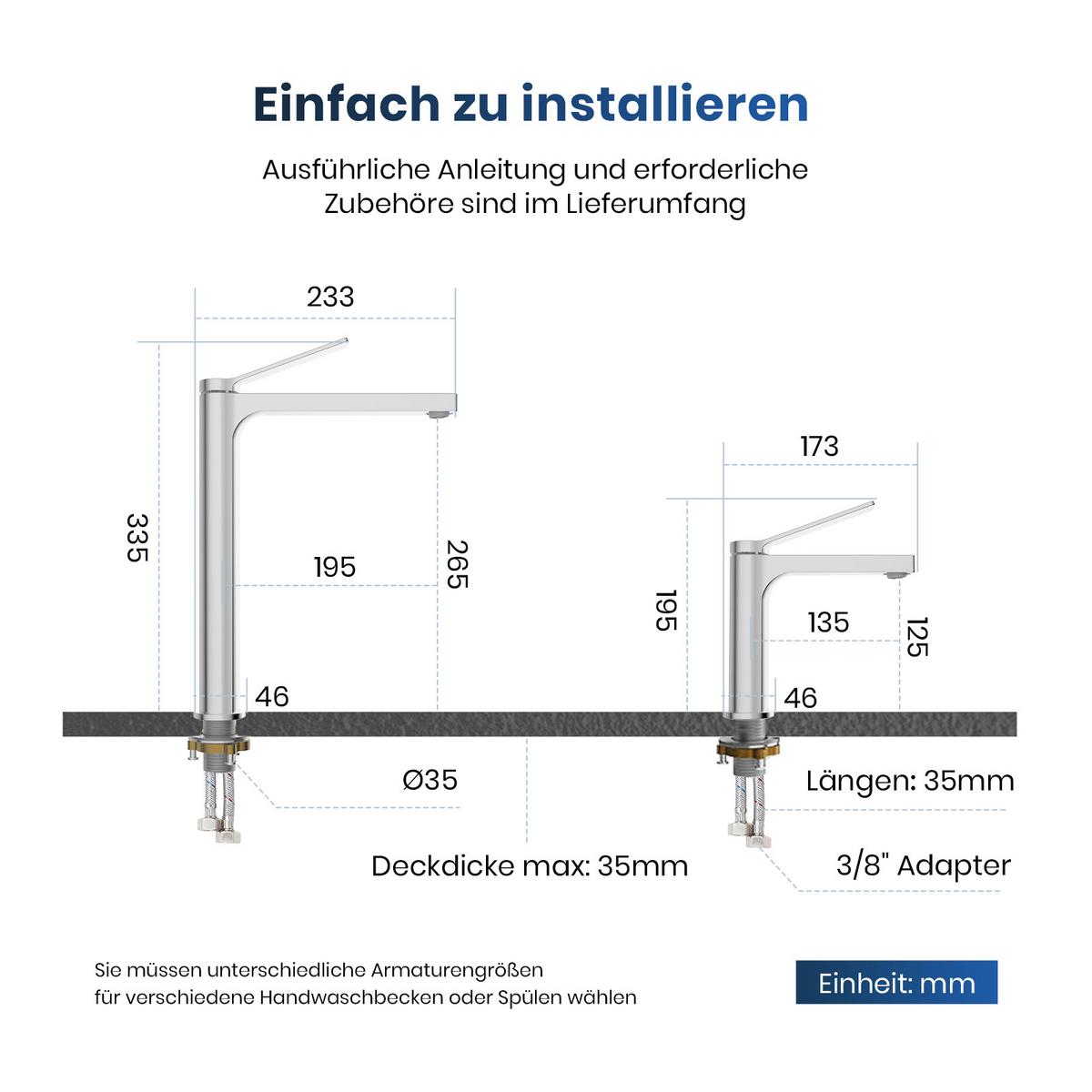 WASCHTISCHARMATUR mit Zertifiziertem Filterelement Verchromt Hoher Stil - Chromfarben, Metall (23.3/4.6/33.5cm) - EMKE