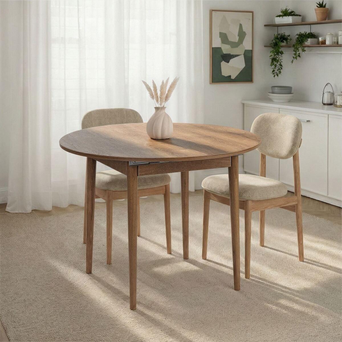 ESSTISCH ausziehbarer von 100 bis 131 cm mit runder Tischplatte 100/100/75 cm - Eichefarben, Holzwerkstoff (111/100/75cm) - Calicosy