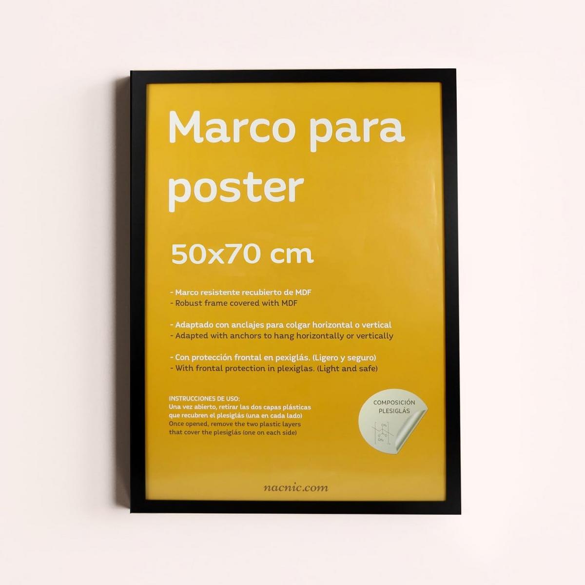 RAHMEN Set mit 3 aus MDF und Acrylglas Schutz und Aussteller für Fotografien, Bilder, Poster, Gemälde, Dekoration für Haus Farbe Schwarz 50x70 cm - Schwarz, Holz (50/3cm) - Nacnic