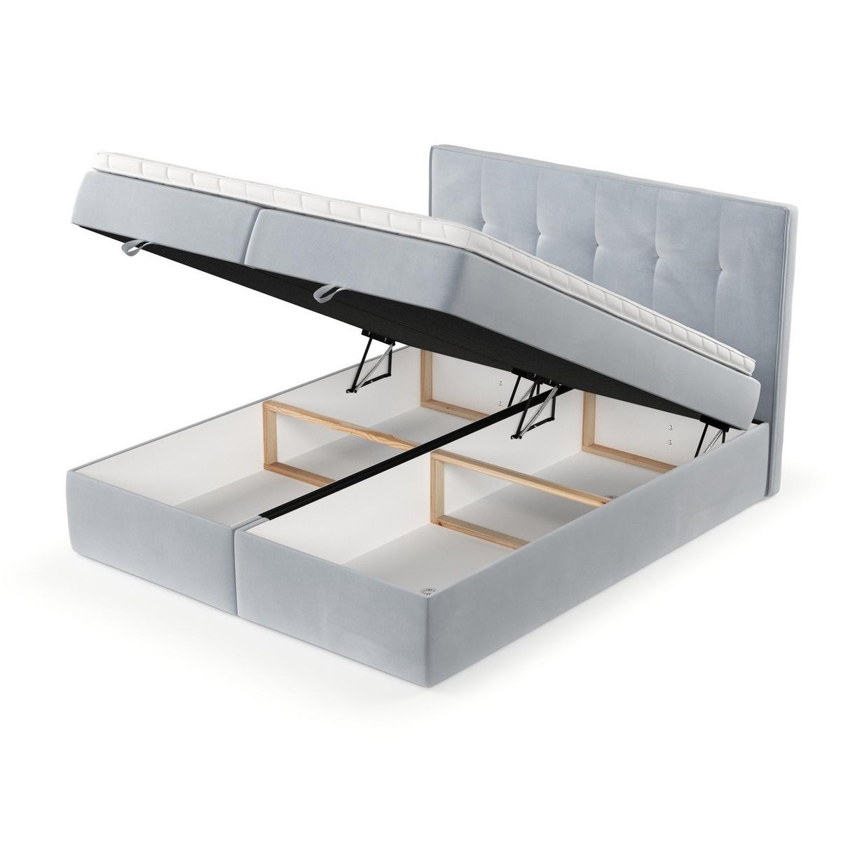 BOXBETT Tivra 160/200 cm Hellgrau im Paros Stoff - Hellgrau/Schwarz, Holz/Holzwerkstoff (160/200cm) - AltaBeds