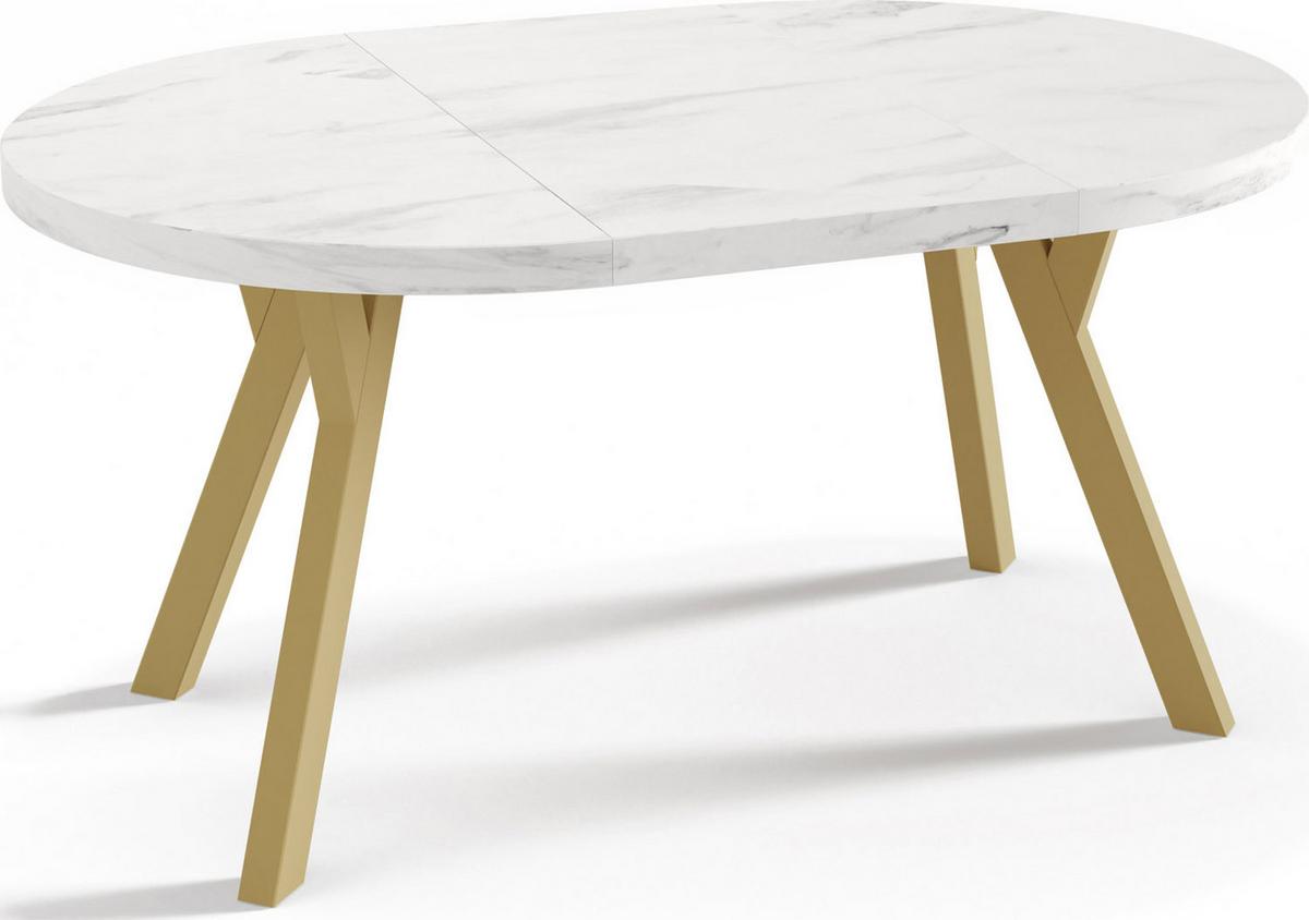 ESSTISCH Mateo runder ausziehbarer, Marmor Weiß 100-150/100/76 cm - Ecru/Goldfarben, Holz/Holzwerkstoff (100/150/76cm) - WFL GROUP