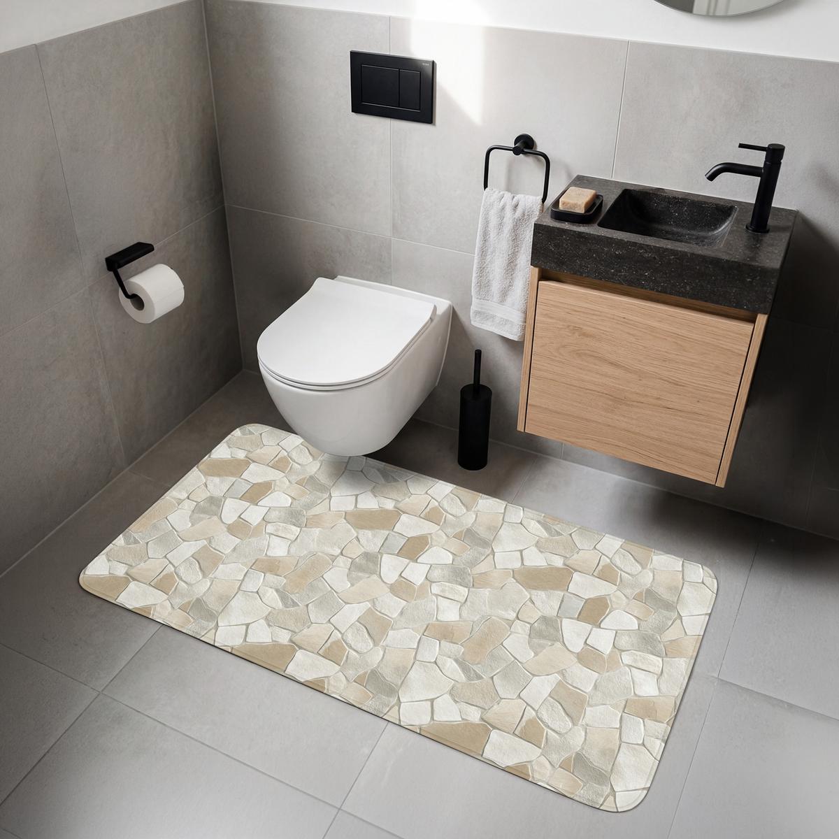 WC-VORLEGER Mosaik - Steine - Beige WC Teppich 120x60 cm - Beige, Textil (120/1cm) - OnlyWow