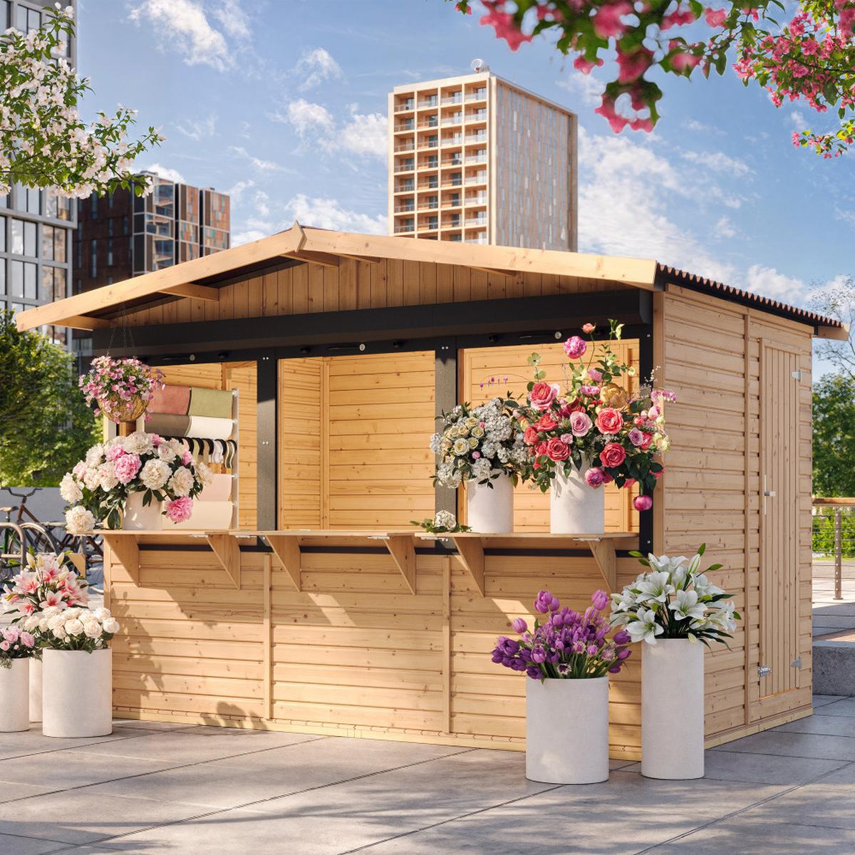 MARKTBUDE Holz M150AZ Holz Gartenhaus, Marktbude Holz - 263 x 336 cm / 6 m² - Beige, Holz (336/232/263cm) - Timbela
