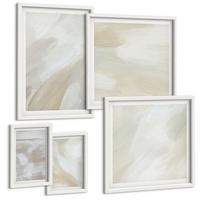 BILDER SET 5er Set - 50x50 cm & 20x30 cm & 40x60 cm Weißer Rahmen - Abstrakte Pinselmalerei auf Leinwand - Weiß, Kunststoff (40/60cm) - TULUP