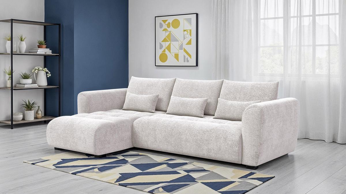 ECKSOFA SORENO 4-Sitzer, ecru - Ecru/Schwarz, Holz/Textil (293/171cm) - Wozimo