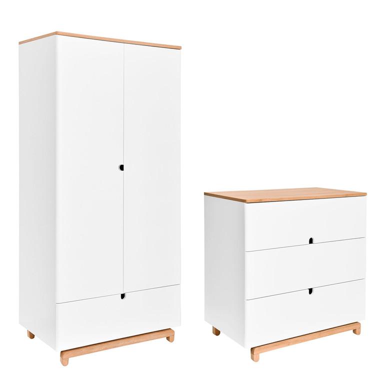 BABYZIMMER 2-teilig Weiß und Holz - Weiß, Holzwerkstoff (90/90/50cm) - Petits-meubles