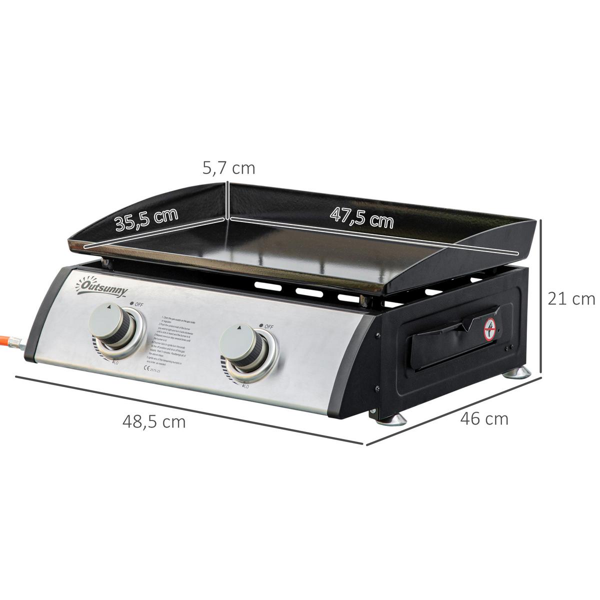 GASGRILL BBQ mit 2 Brennern, Edelstahl+Metall, Silber, 48,5 x 46 x 21 cm - Silberfarben, Metall (48/21/48.5cm) - Outsunny