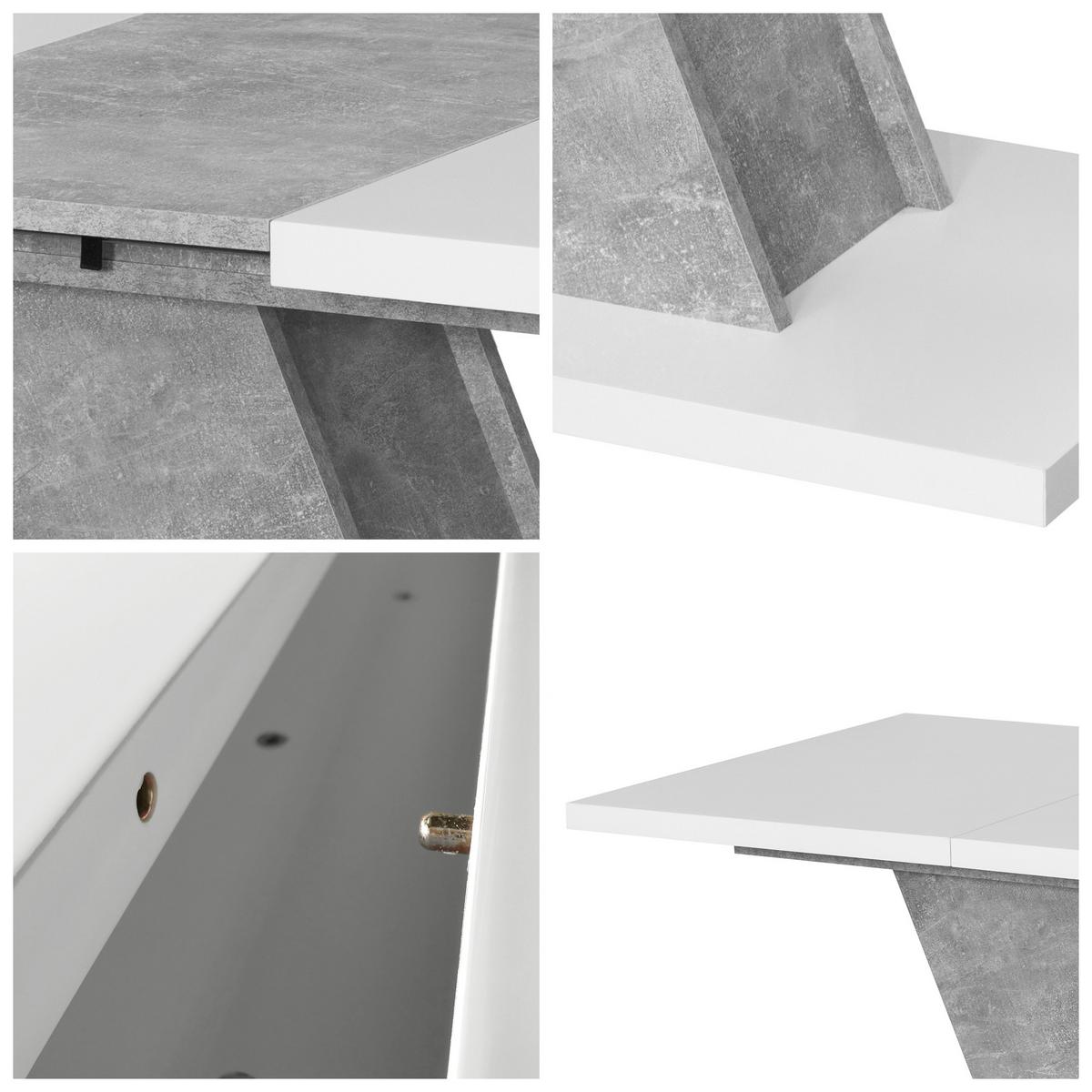 ESSTISCH Kross Beton Optik + Weiß matt - Weiß, Holzwerkstoff (80/120/75cm) - Vladon