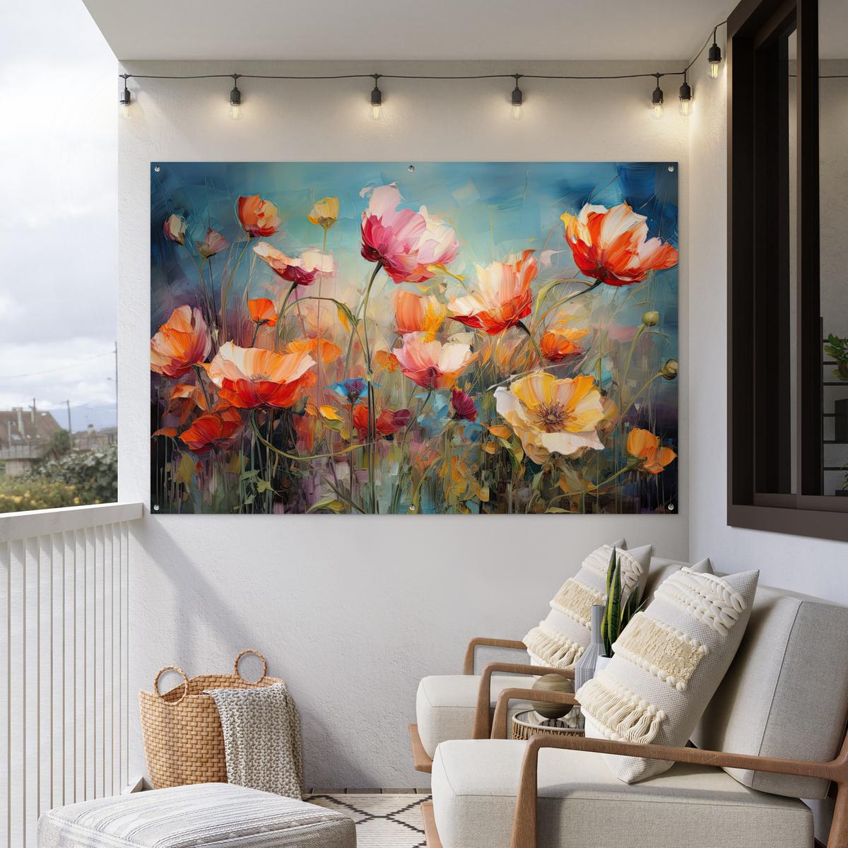 GARTENPOSTER Blumen - Aquarell - Kunst - Botanisch - Natur Poster für draußen 180x120 cm - Orange, Kunststoff (180/120/0.2cm) - OnlyWow