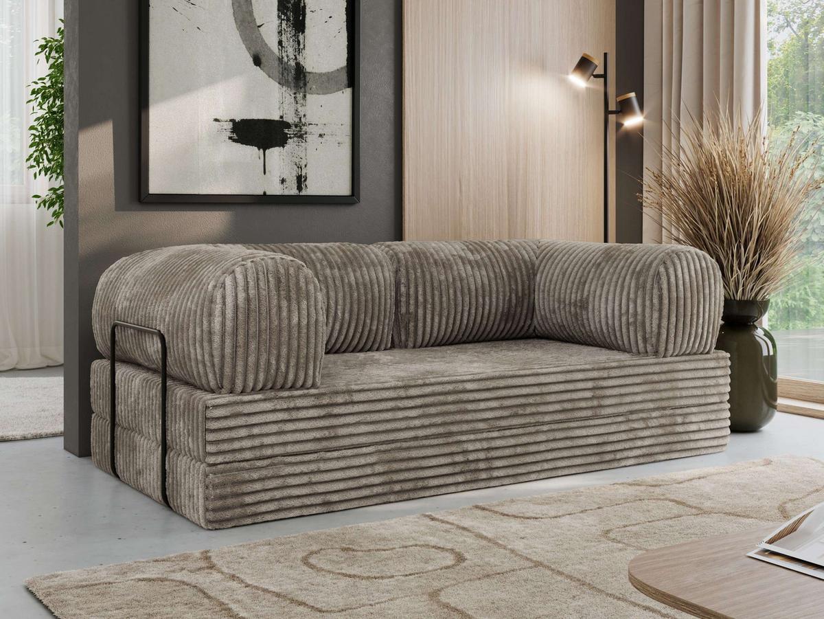 3-SITZER SOFA ORSETTO - Hellbraun Cord - Hellbraun/Schwarz, Textil/Metall (200/70/100cm) - MKS