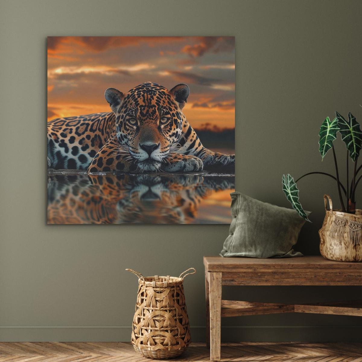 AKUSTIKBILD Natur - Leopard - Tier - Sonnenuntergang - Modern Akustikpaneele 90x90 cm - Orange, Kunststoff (90/90/0.9cm) - MuchoWow