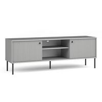 LOWBOARD Irelis 2T Grau 158/54,8/40,5 cm – mit geriffelten Fronten und offener Ablage - Schwarz/Grau, Holzwerkstoff/Metall (158/54.8/40.5cm) - AX Living