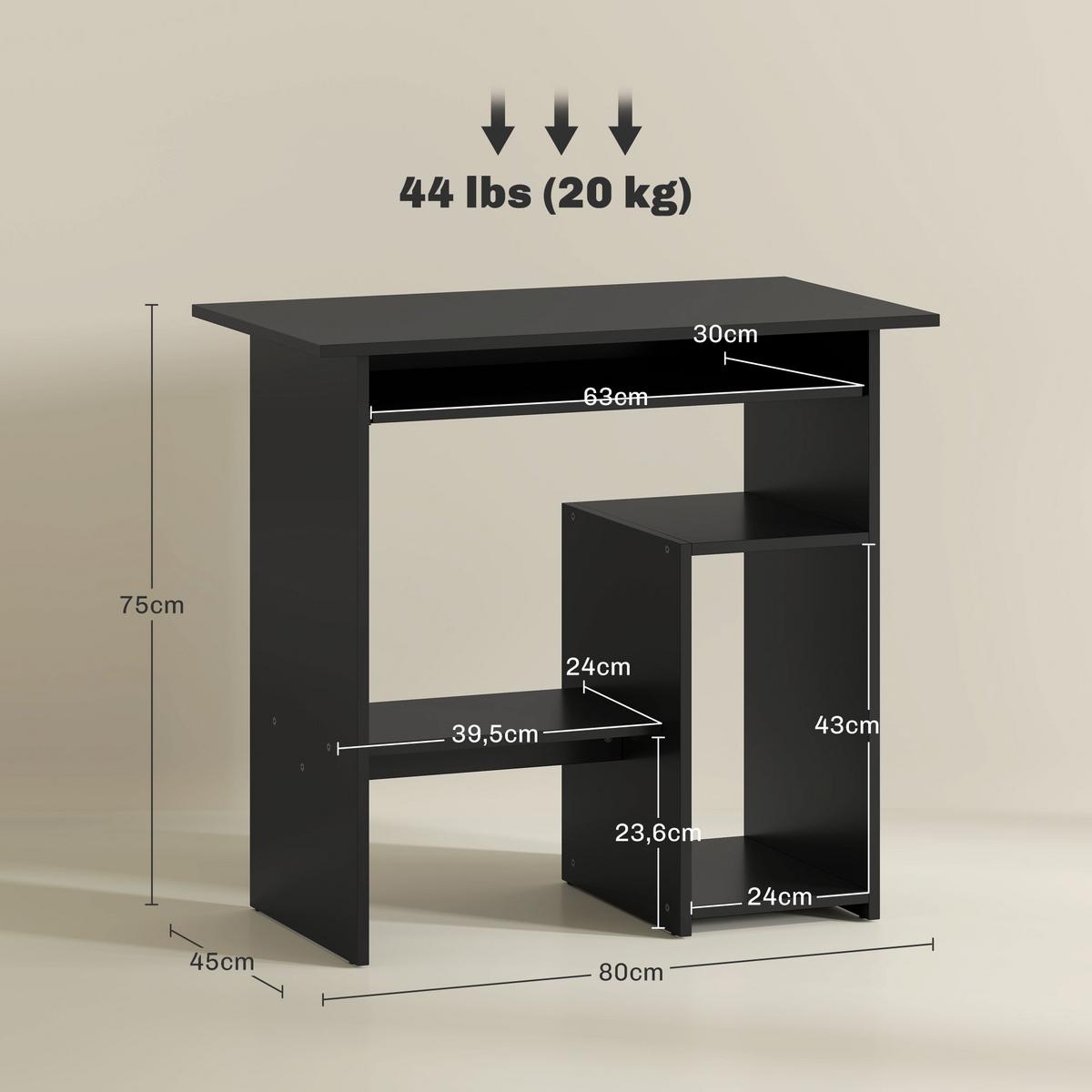 COMPUTERTISCH mit offenen Fächern, 80 x 45 x 75 cm, Schwarz - Schwarz, Holzwerkstoff (80/45/75cm) - HOMCOM
