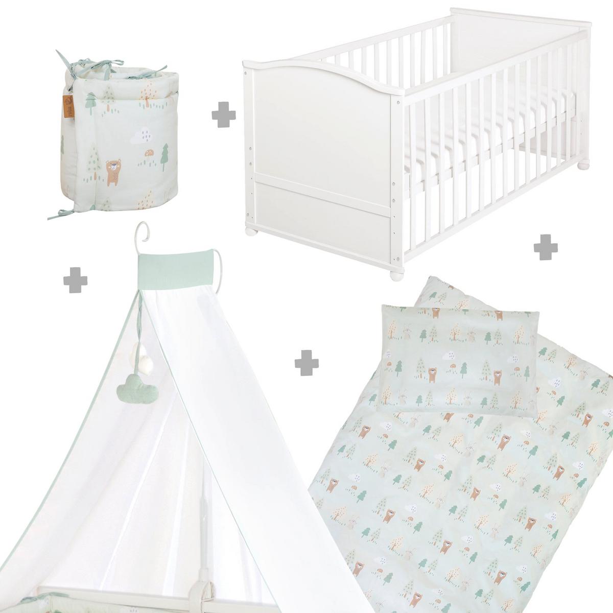 BABYBETT Woodland Buddies 70 x 140 cm weiß - Weiß, Holzwerkstoff/Textil (70/140cm) - Roba
