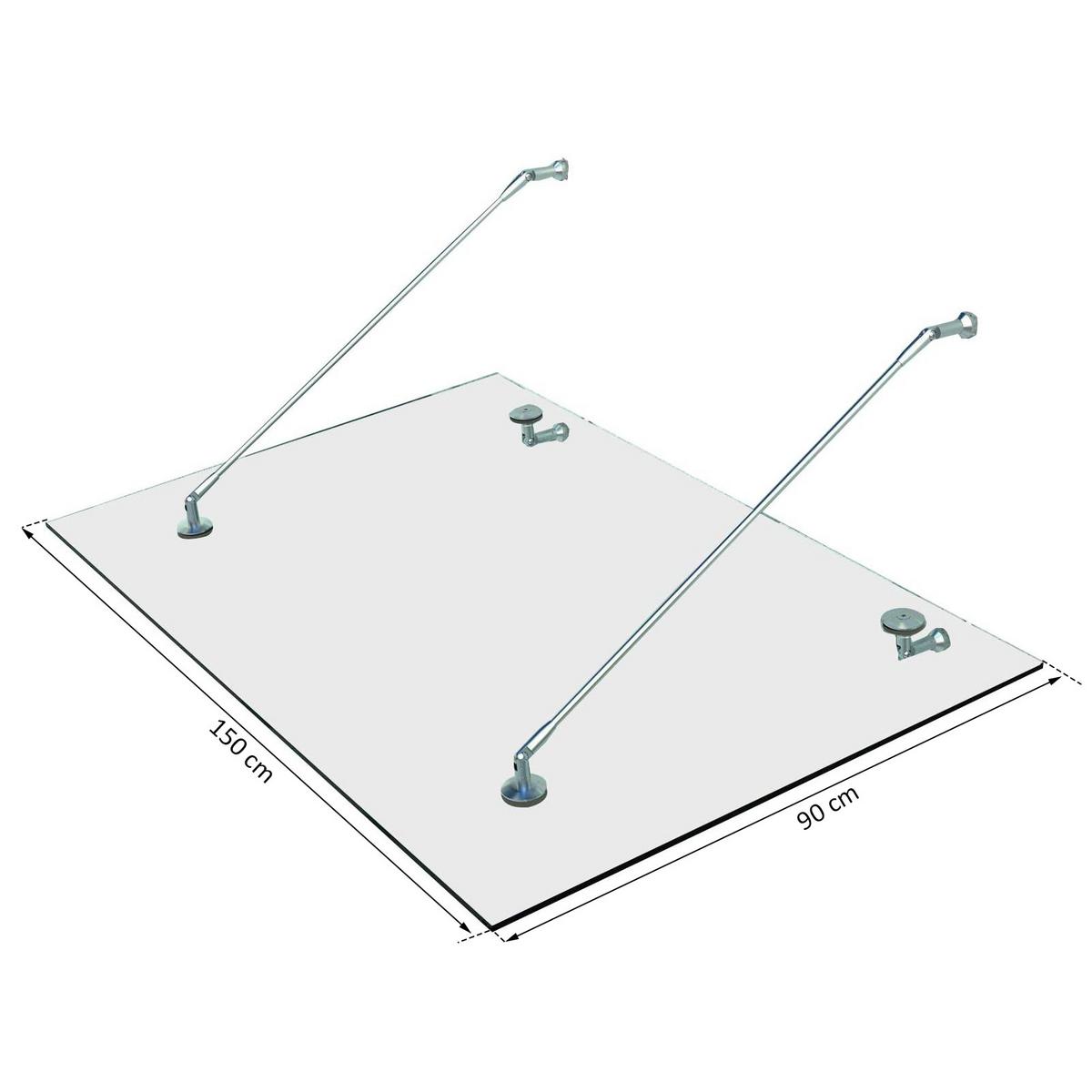 GLASVORDACH Edelstahl Gehärtetes Glas Transparent - Transparent, Metall (90/1/150cm) - HOMCOM