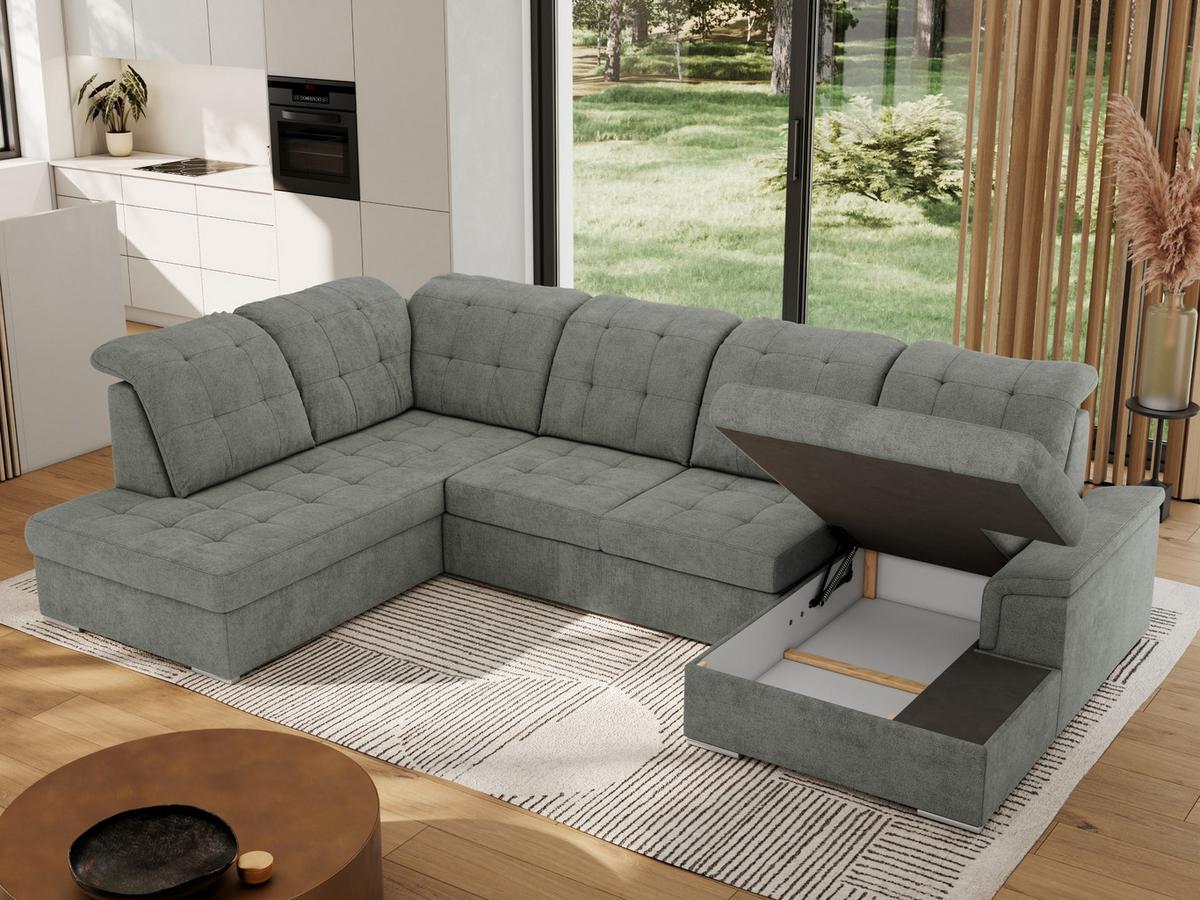 WOHNLANDSCHAFT MADRITO U - Grau Struktur - Links - Silberfarben/Grau, Textil/Metall (204/89/323cm) - MKS
