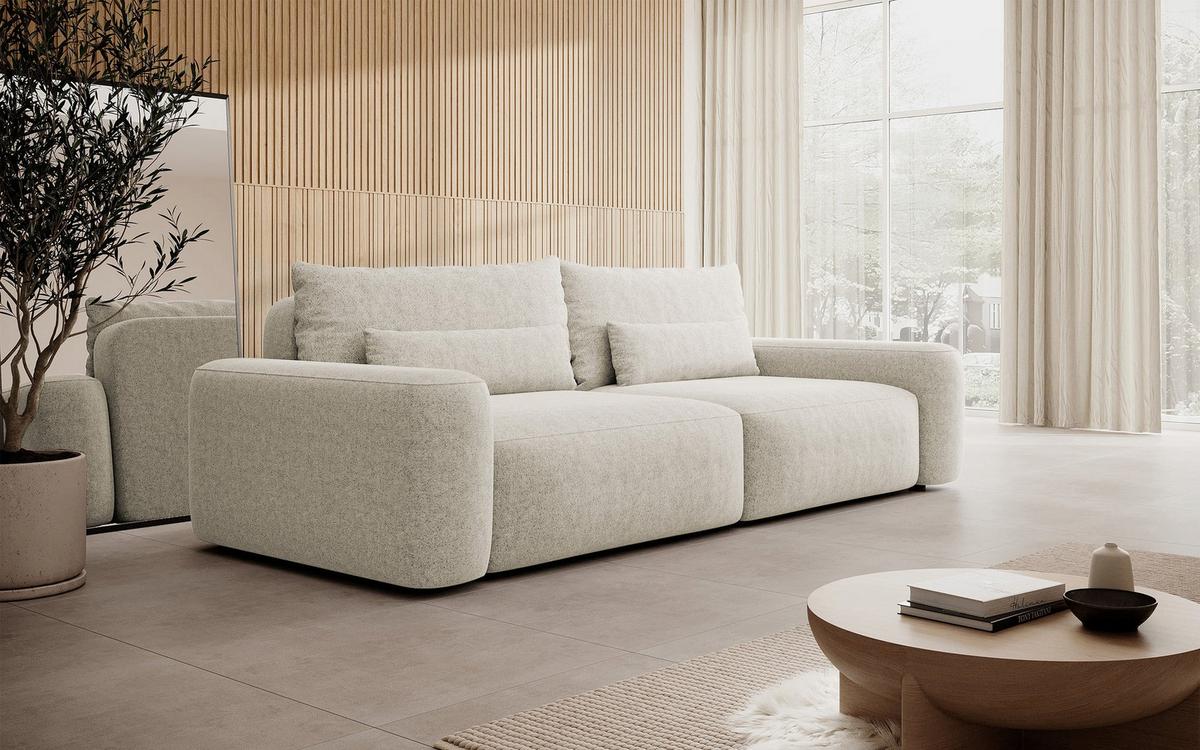 SCHLAFSOFA Carnos Creme Chenille - Creme/Schwarz, Kunststoff/Textil (257/82/105cm) - Selsey