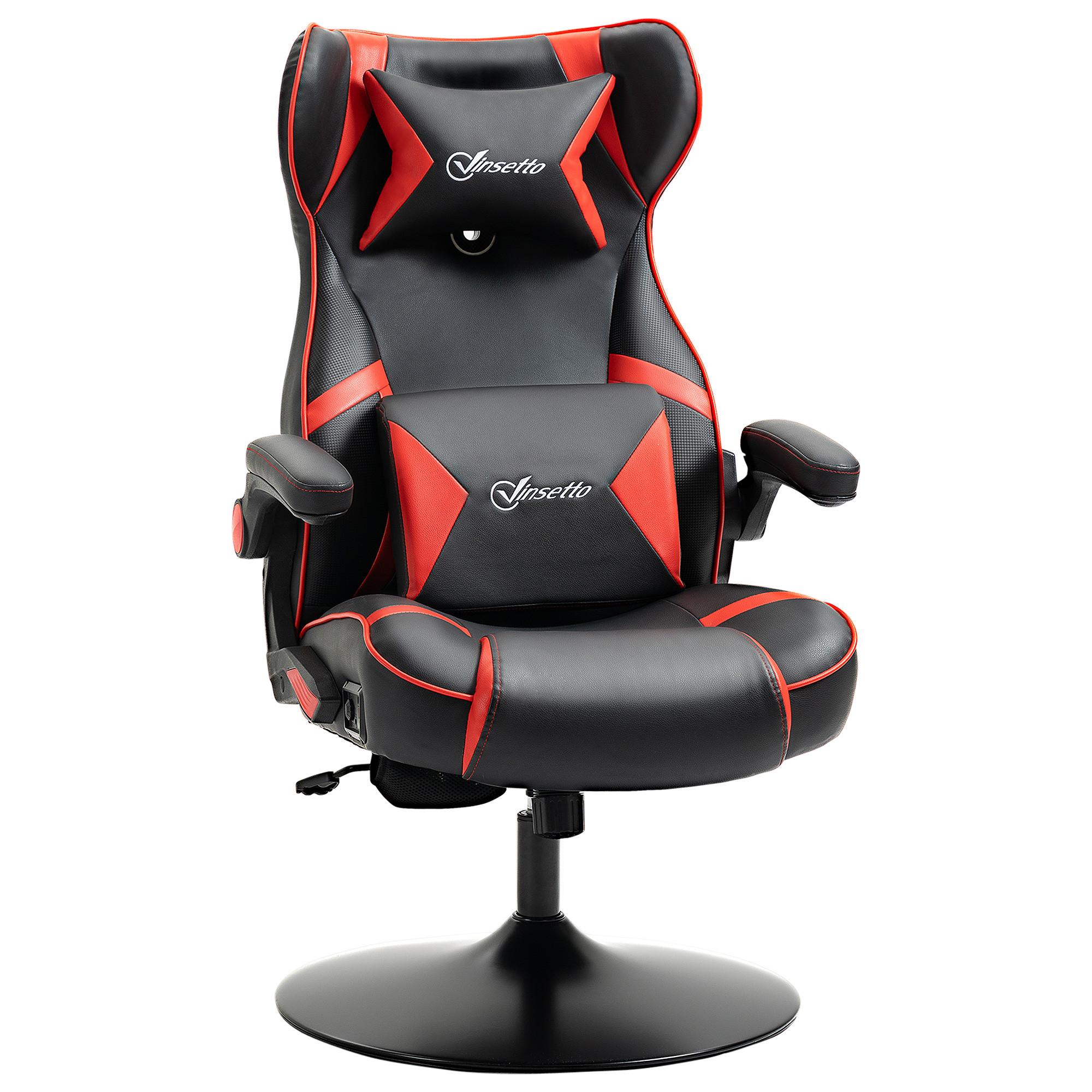 GAMINGSESSEL mit Wippfunktion Gaming Stuhl mit Lautsprecher Bürostuhl Kunstleder - Rot/Schwarz, Leder (73/118/69cm) - Vinsetto