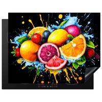 HERDABDECKPLATTE Obst - Graffiti - Bunt - Orange - Erdbeere - Abstrakt Induktionsmatte 77x59 cm - Orange, Kunststoff (77/59/0.2cm) - MuchoWow