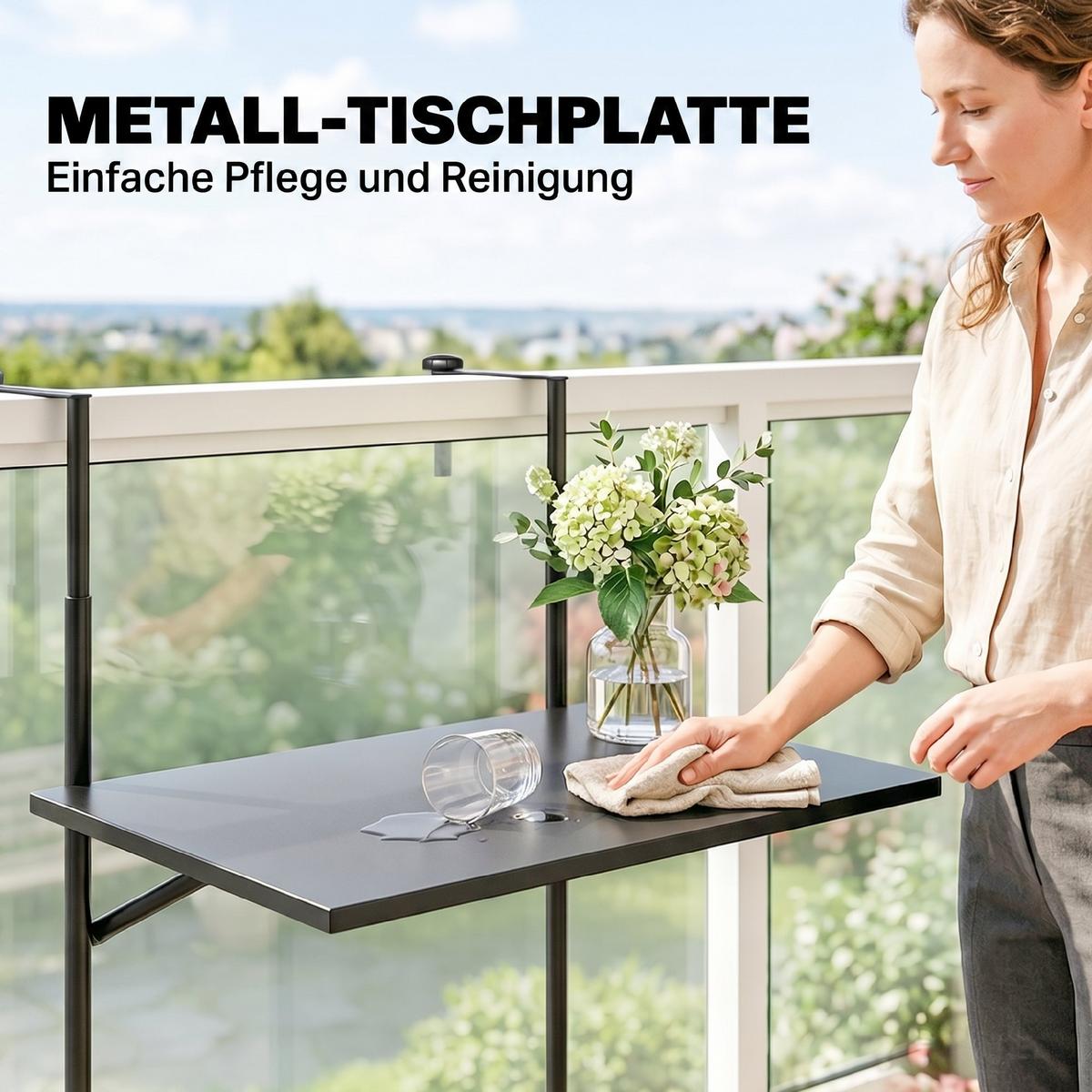 BALKONHÄNGETISCH, Schwarz, Metall - Schwarz, Metall (62/60/85.5cm) - Outsunny
