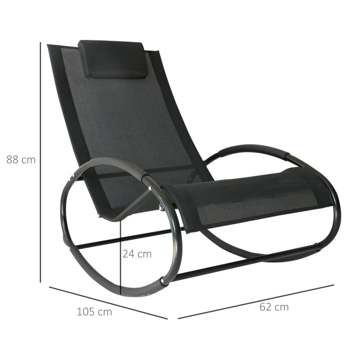 SCHAUKELLIEGE mit Kopfkissen, Texteline + Metall, 105 x 62 x 88 cm, Schwarz - Schwarz, Metall (62/88/105cm) - Outsunny