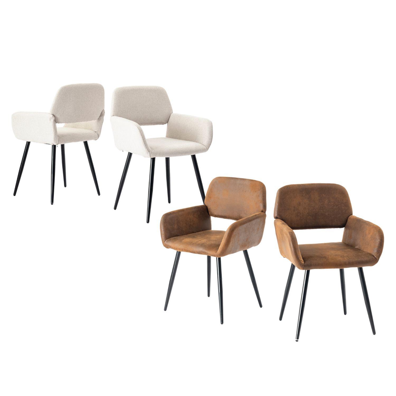 ARMLEHNSTUHL-SET 4 Stück Braun und Beige - Beige/Braun, Holzwerkstoff/Textil (56/77/53cm) - Urban Meuble