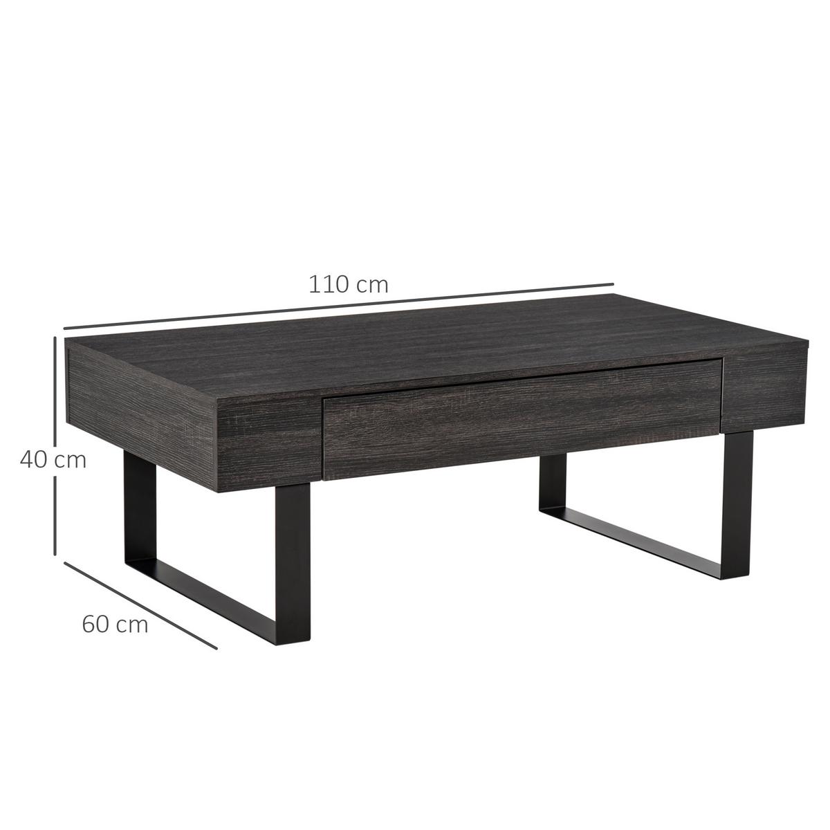 SOFATISCH Couchtisch Schublade stabil einfacher Aufbau Spanplatte Dunkelgrau - Dunkelgrau, Kunststoff (110/60/40cm) - HOMCOM
