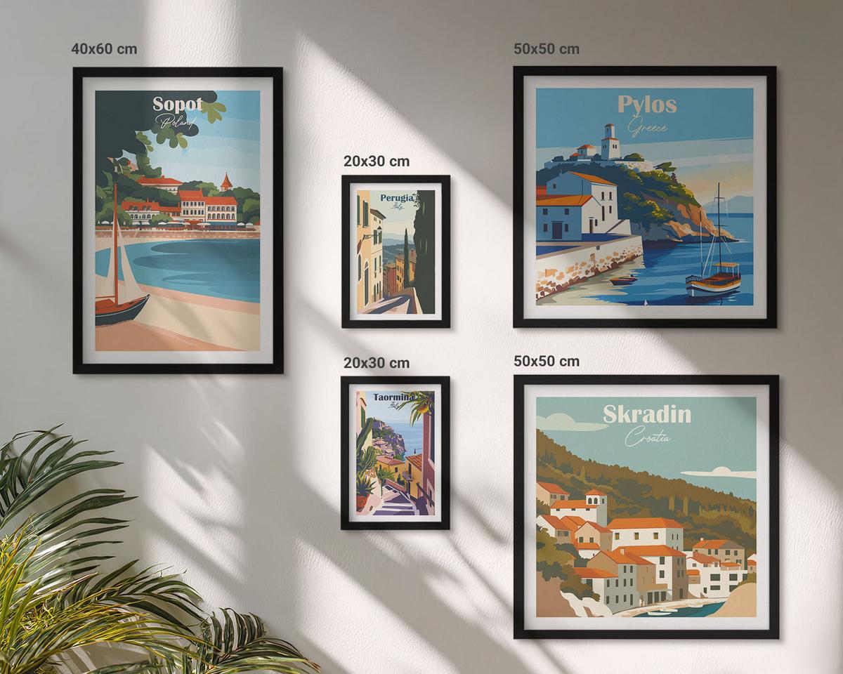 BILDER SET 5er Set - 50x50 cm & 20x30 cm & 40x60 cm Schwarzer Rahmen - Retro-Landschaften im malerischen Stil - Schwarz, Kunststoff (40/60cm) - TULUP
