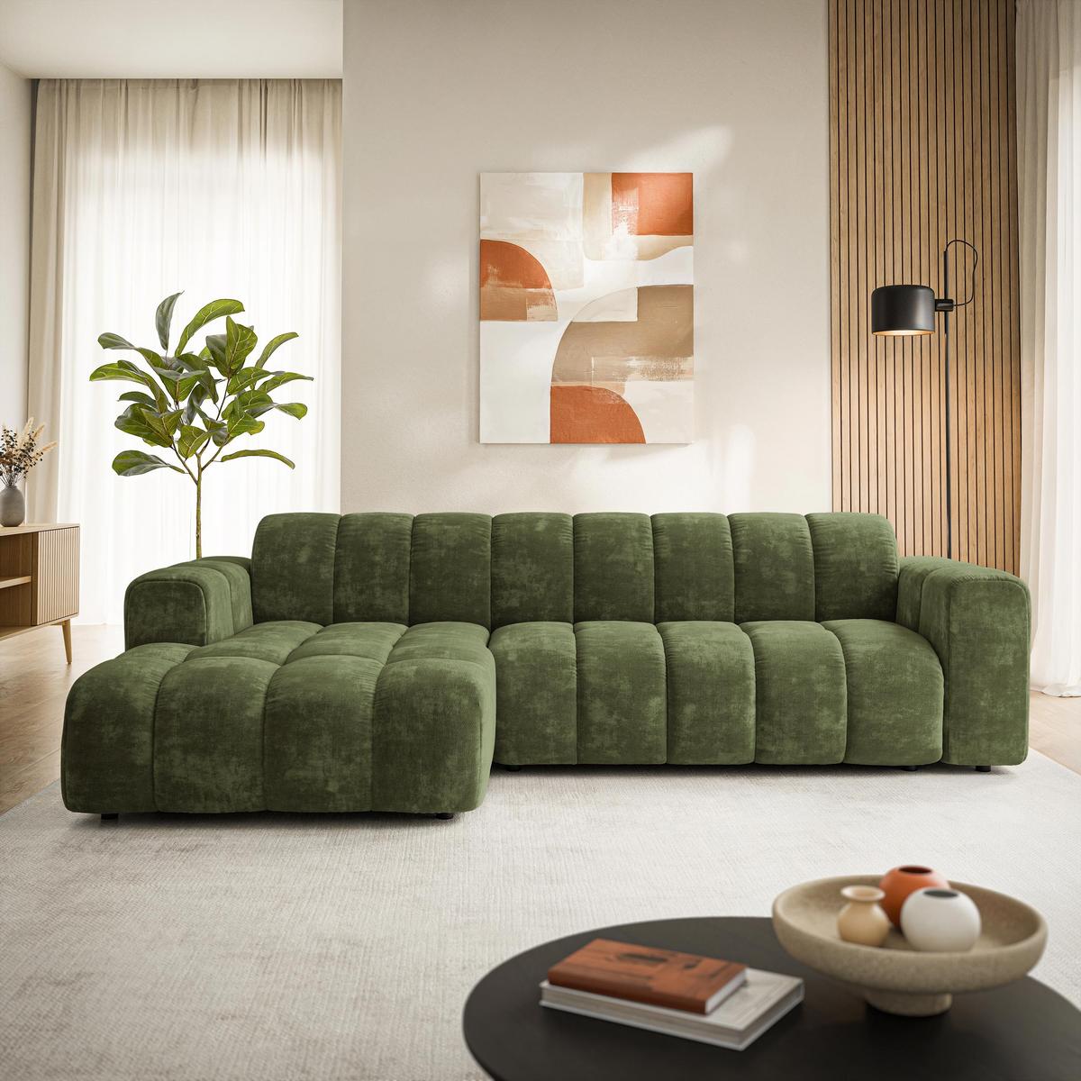 ECKSOFA SETIA LM L-S Grün Chenille - Grün, Holzwerkstoff (304/165cm) - MASSENO