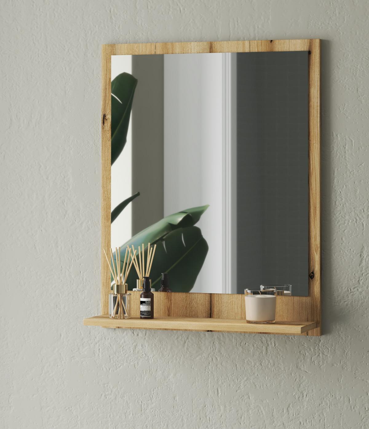 BADSPIEGEL Evoke Eiche, Wandspiegel mit Ablage, 60 x 75 cm - Eichefarben, Glas/Holzwerkstoff (60/75/16cm) - Furn.Design