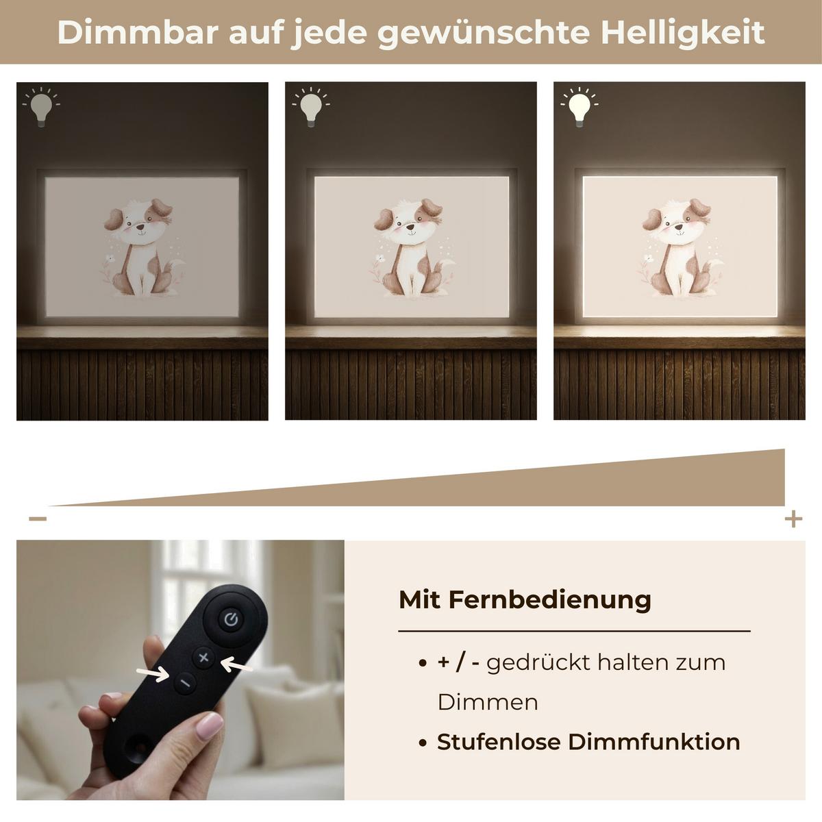 WANDLEUCHTE MIT AKKU Hund - Gefleckt - Braun 40x30 cm - Beige, Holzwerkstoff (40/30/8cm) - OnlyWow