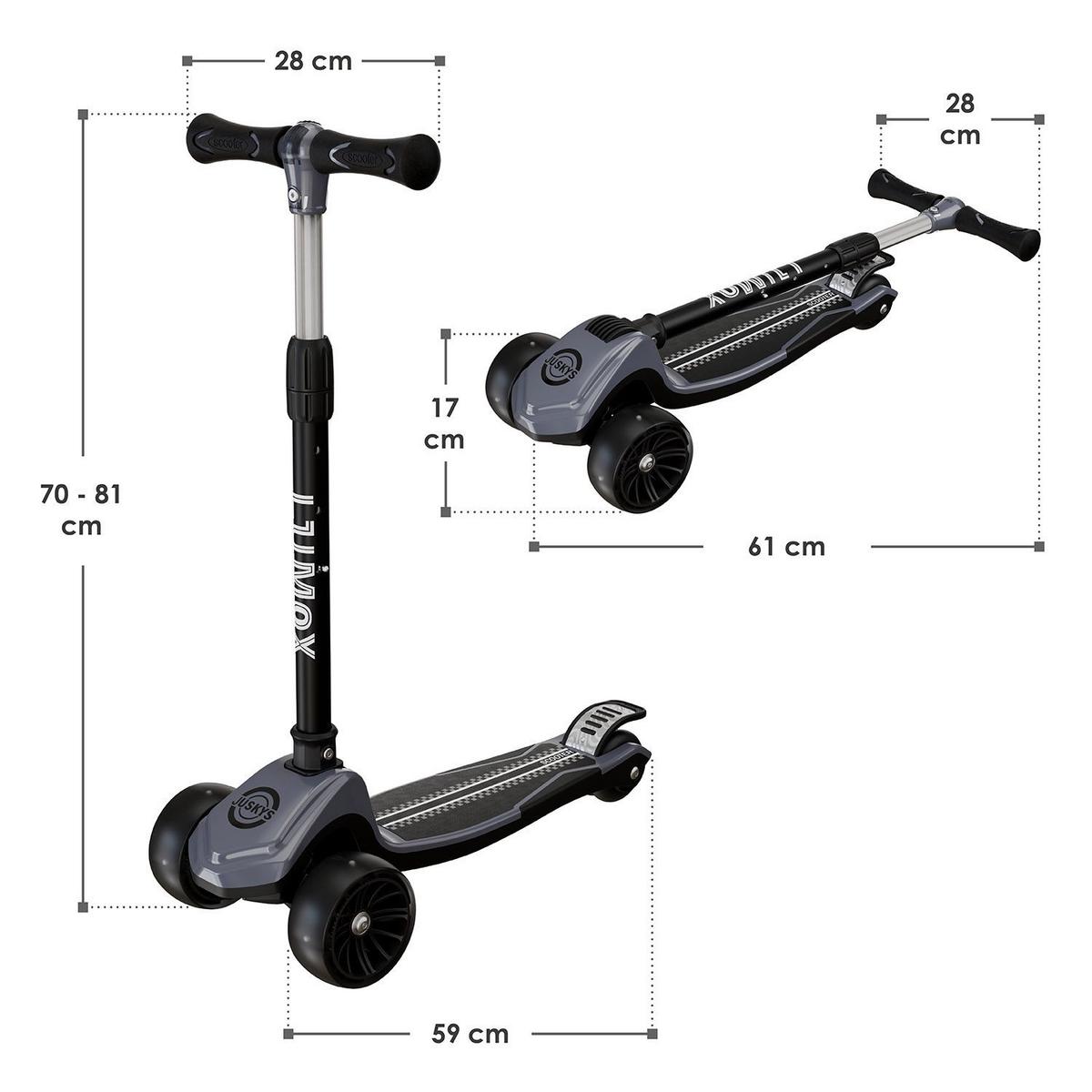 KINDERROLLER Lumox höhenverstellbarer Lenker inkl. Leuchtränder schwarz - Schwarz, Metall (28/59cm) - Juskys