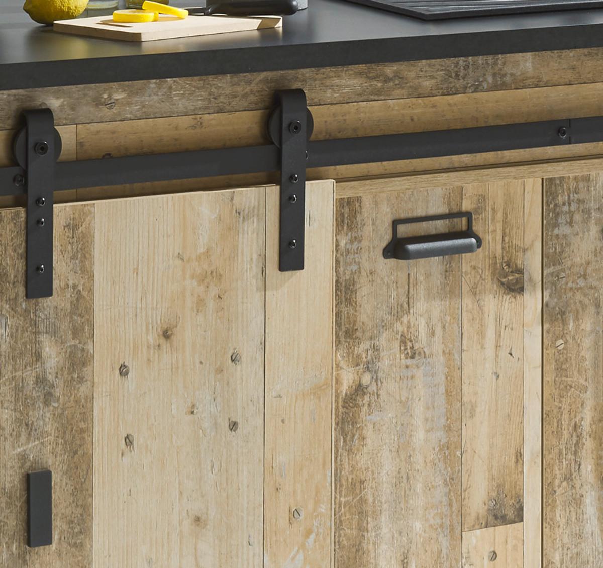 KÜCHENUNTERSCHRANK in Used Wood 161 cm, Küchenschrank für Spüle oder Ceranfeld - Anthrazit/Schwarz, Holzwerkstoff/Metall (161/93/64cm) - Furn.Design