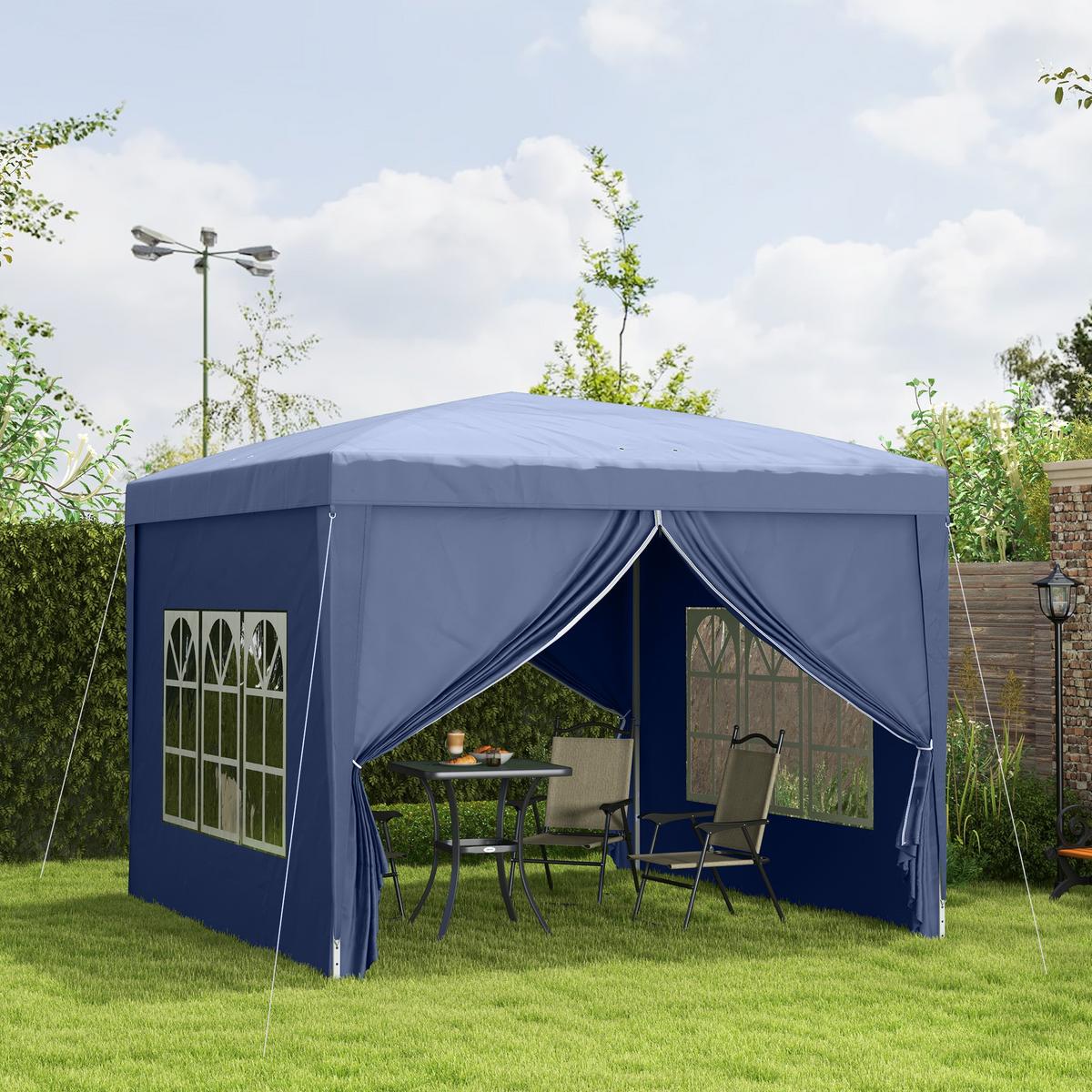PAVILLON mit 4 Seitenwänden, Oxfordstoff, Stahl, Blau - Blau, Metall (2.95/2.58/2.95cm) - Outsunny