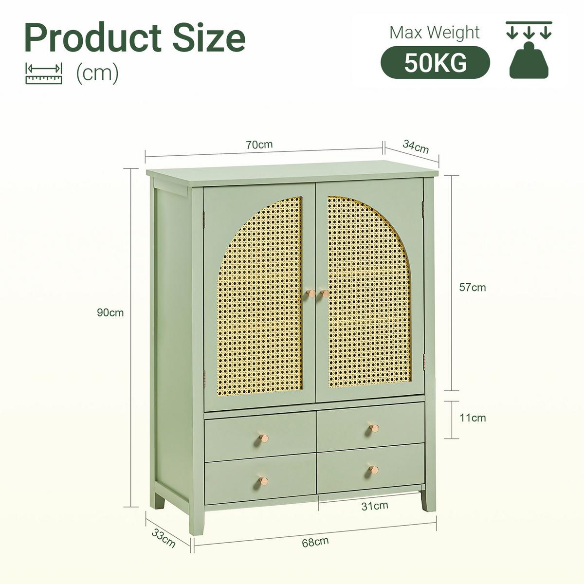 SIDEBOARD Grün, 70x90x34 cm, Lamellentüren, E1-MDF, bis 50 kg, kompakt für Wohnzimmer, Flur, Schlafzimmer & Esszimmer - Grün, Holzwerkstoff (70/90/34cm) - SoBuy
