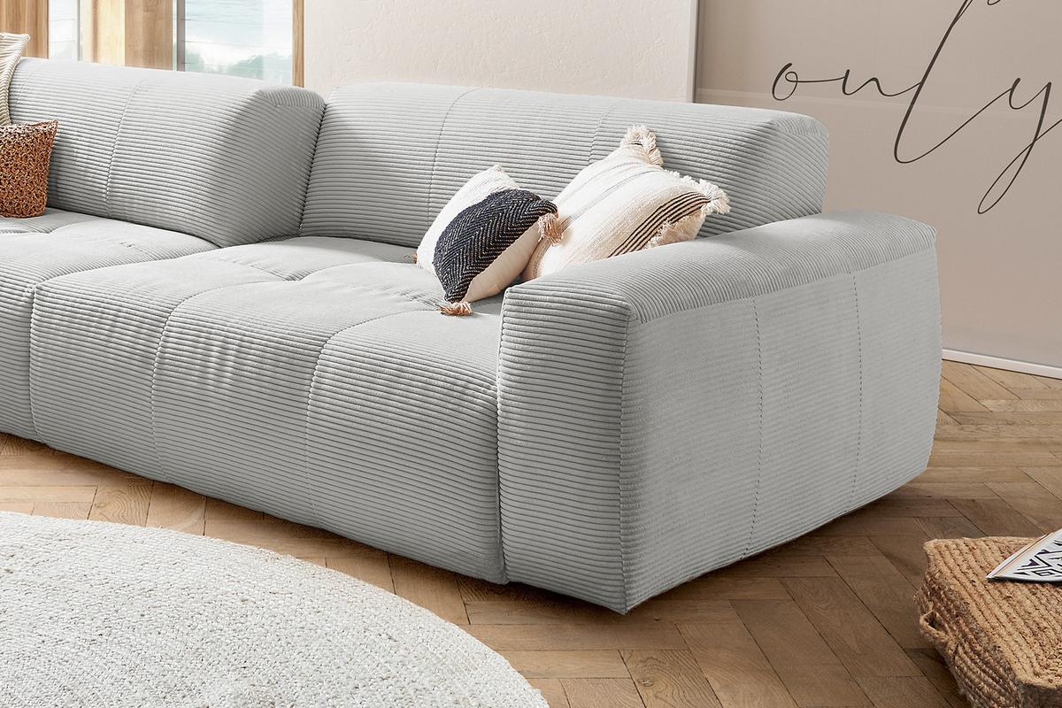 SOFA MIT SITZTIEFENVERSTELLUNG PALACE Grau Cord Relaxfunktion - Hellgrau, Textil (298/74/120cm) - KAWOLA