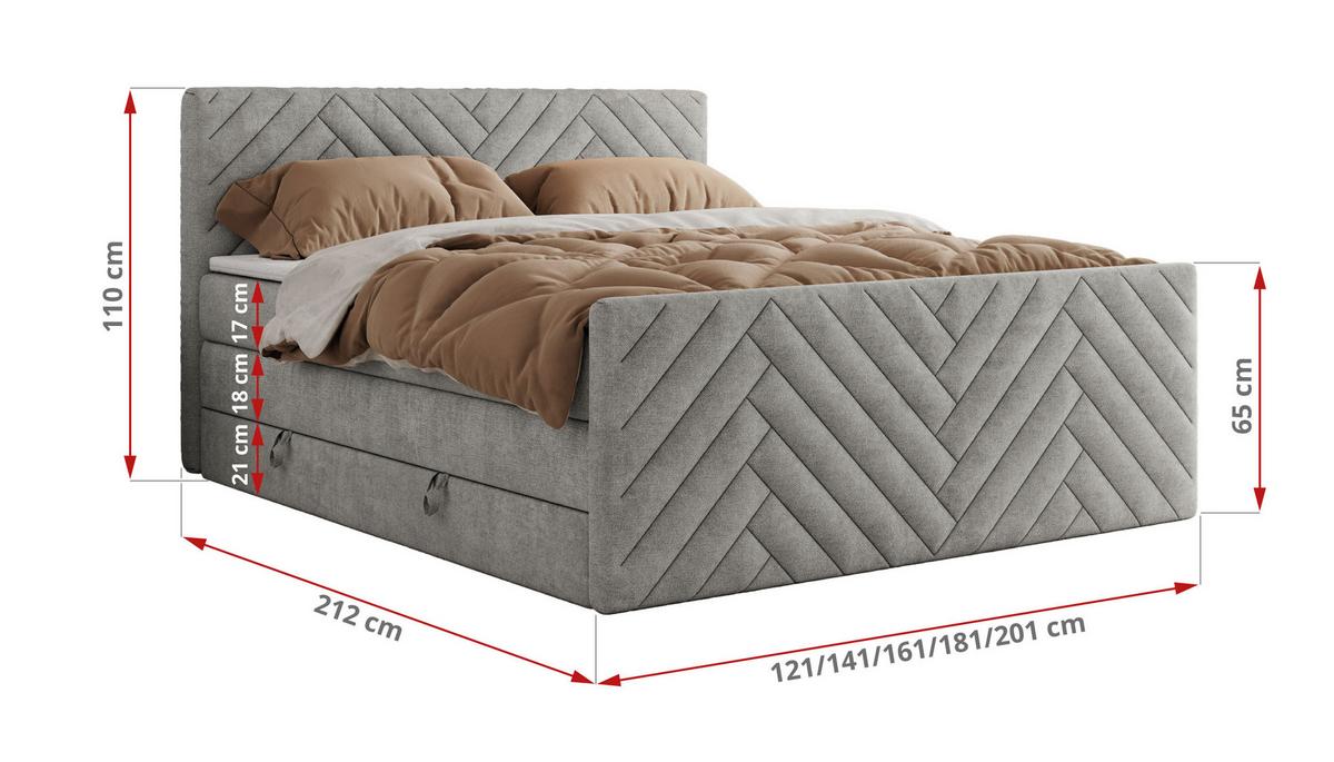 BOXSPRINGBETT PARIS KING DUO - 200/200 - Hellgrau Struktur - H4 - Hellgrau, Holz/Textil (200/200cm) - MKS