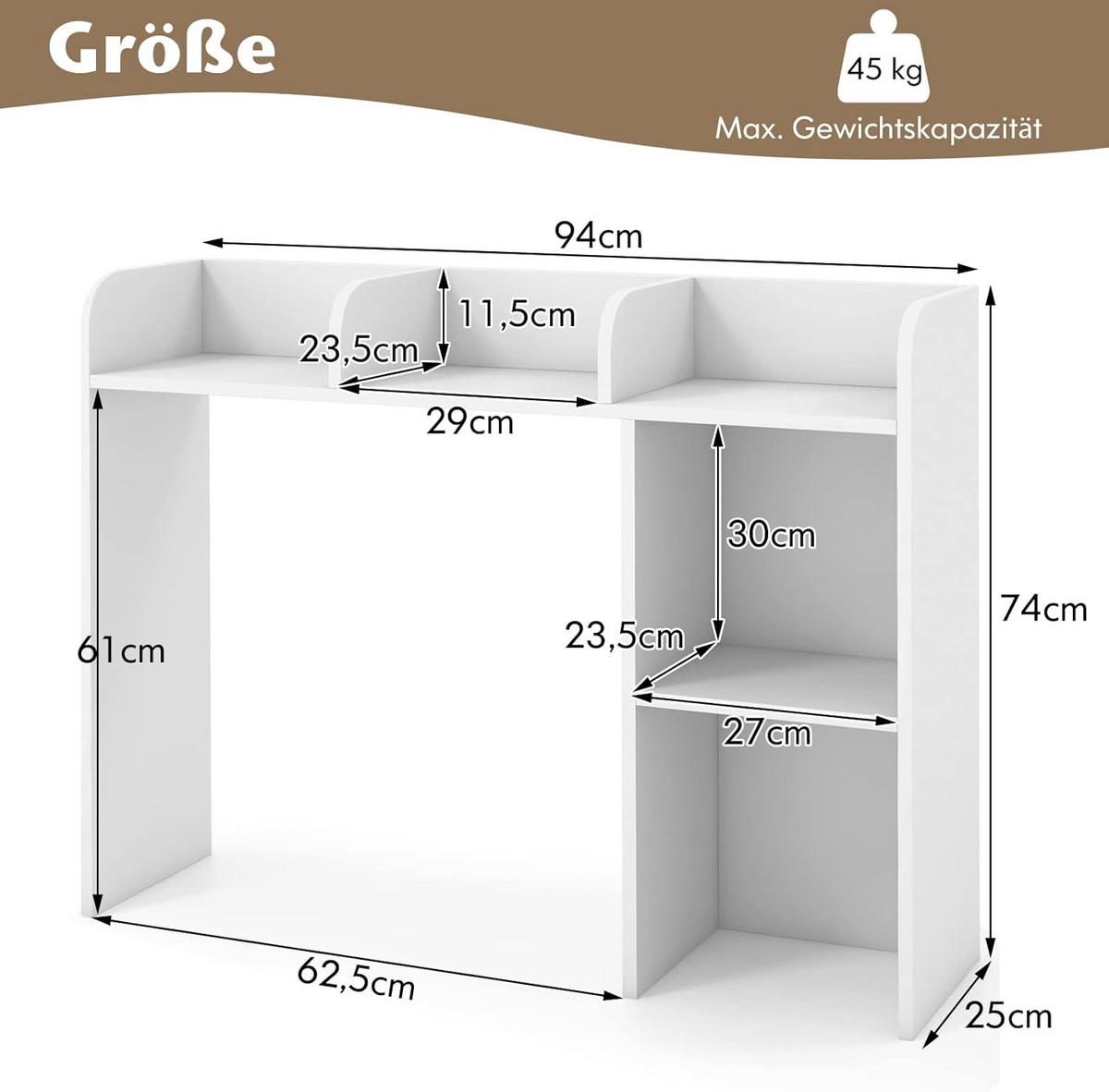 SCHREIBTISCHREGAL Tischregal Weiß - Weiß, Holz (25/94/74cm) - COSTWAY
