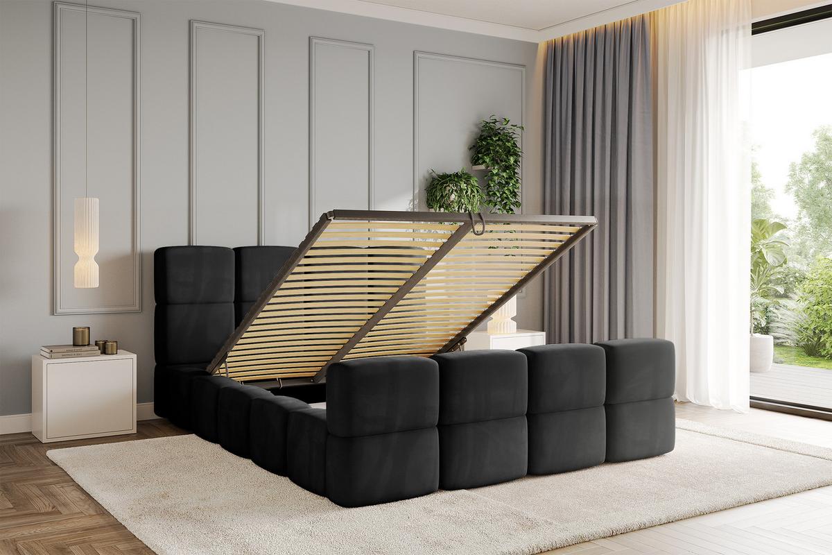 POLSTERBETT mit Bettkasten und Lattenrost, Bett mit Kopfteil, Boxbett ohne Matratze, Doppelbett mit Stauraum - NATA-Z 200x200 Schwarz - Schwarz Hochglanz, Holzwerkstoff/Textil (200/200cm) - ALTDECOR