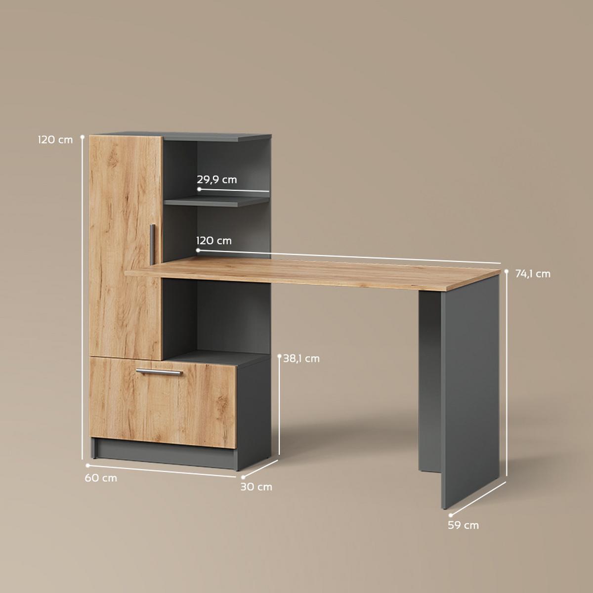 SCHREIBTISCH Lorena Anthrazit/Goldkraft Eiche 150 x 120.1 cm mit 2 Türen - Honigeiche/Anthrazit, Holzwerkstoff (59.3/150/120.1cm) - Livinity®