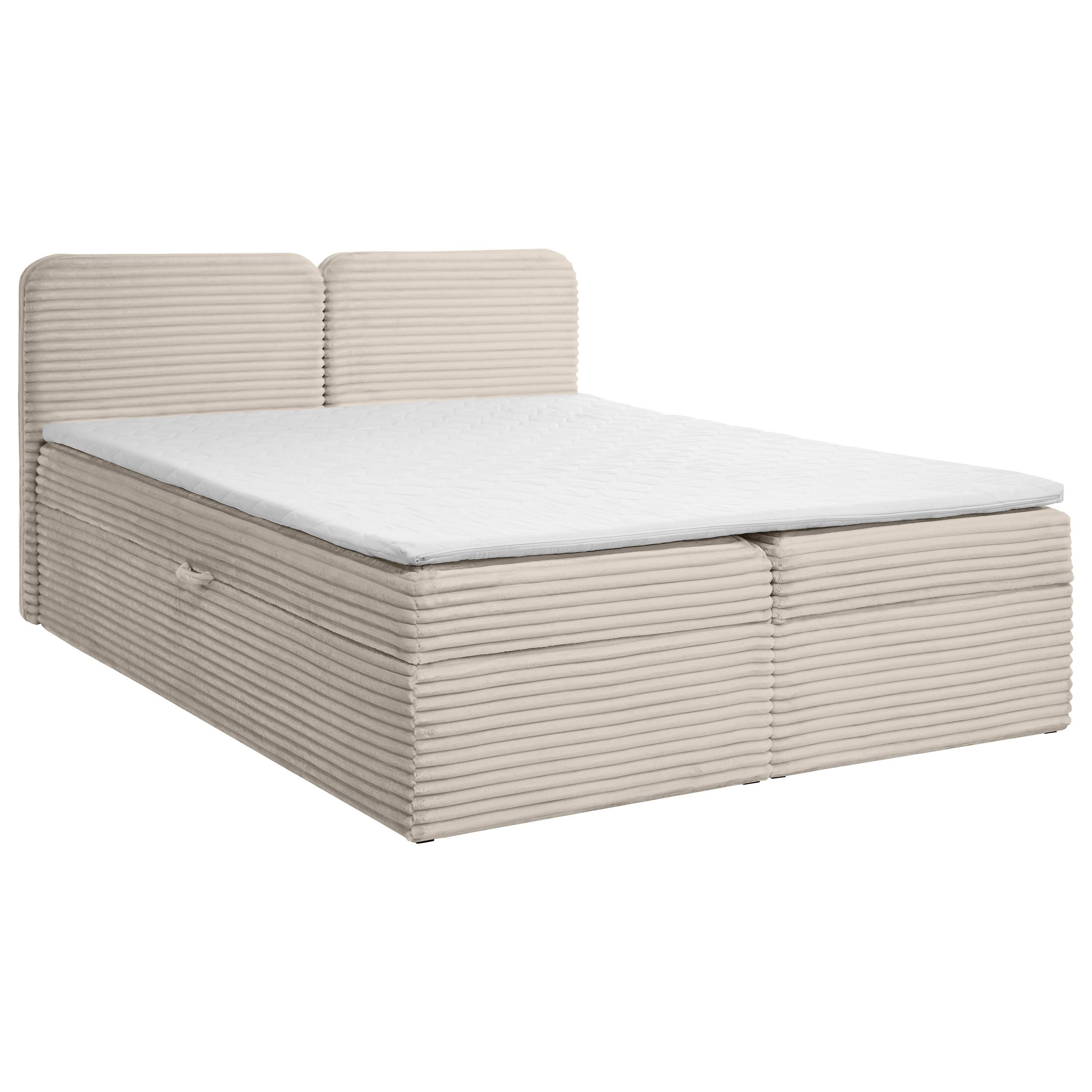 KONTINENTALBETT Lars 160x200 cm mit Topper, Bonnelmatratze, Cord-Stoff, Beige - Beige, Textil (160/200cm) - Beautysofa