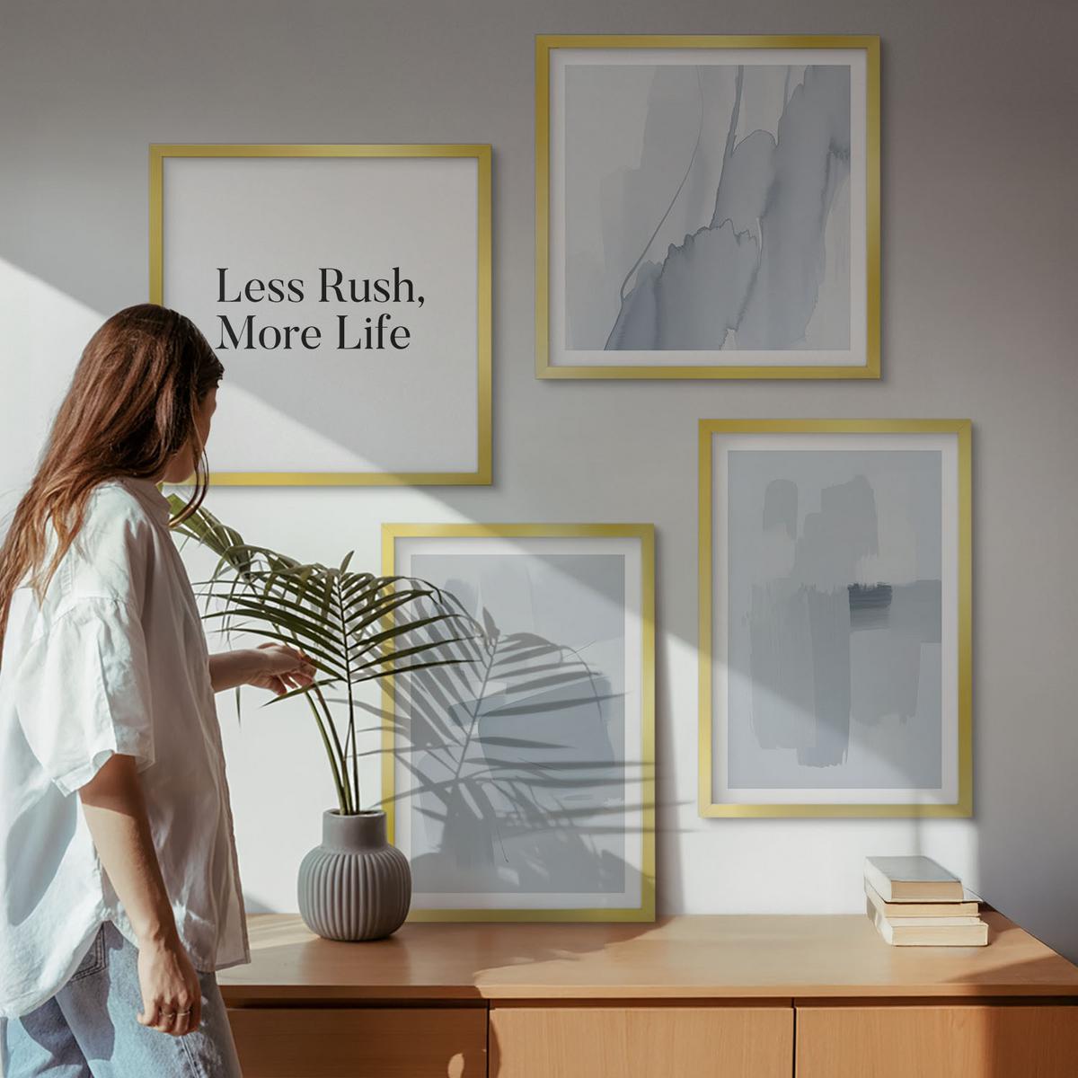 BILDER SET 4er Set - 50x50 cm & 40x60 cm Goldrahmen - Abstrakte Aquarellkompositionen - Goldfarben, Kunststoff (50/50cm) - TULUP