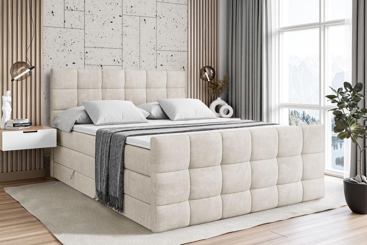 BOXSPRINGBETT APO-Z KING - 180 x 200 - H3/H4 - Ecru - Beige, Holzwerkstoff (180/200cm) - ALTDECOR
