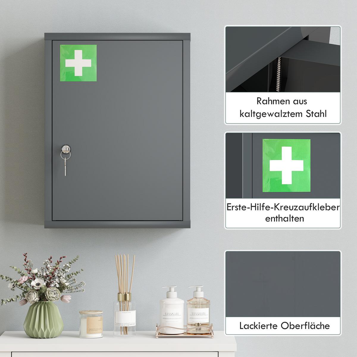 MEDIZINSCHRANK Kaltgewalzter Stahl Kohlegrau - Dunkelgrau, Metall (15/53.5/40cm) - Kleankin