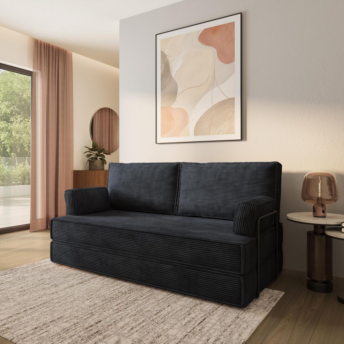 BETTSOFA SILAR aus Schaumstoff Kordstoff Schwarz Schlaffunktion - Schwarz, Textil (170/86/80cm) - MASSENO
