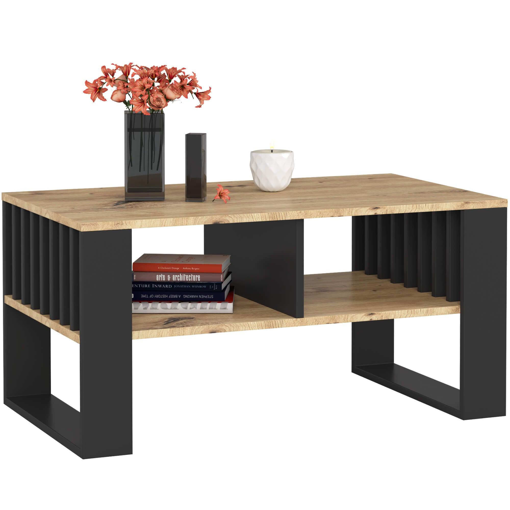 COUCHTISCH Eiche Artisan, Schwarz 45/92/53 - Schwarz/Eiche Artisan, Textil (53/92/45cm) - RAUMHIRSCH FURNITURE