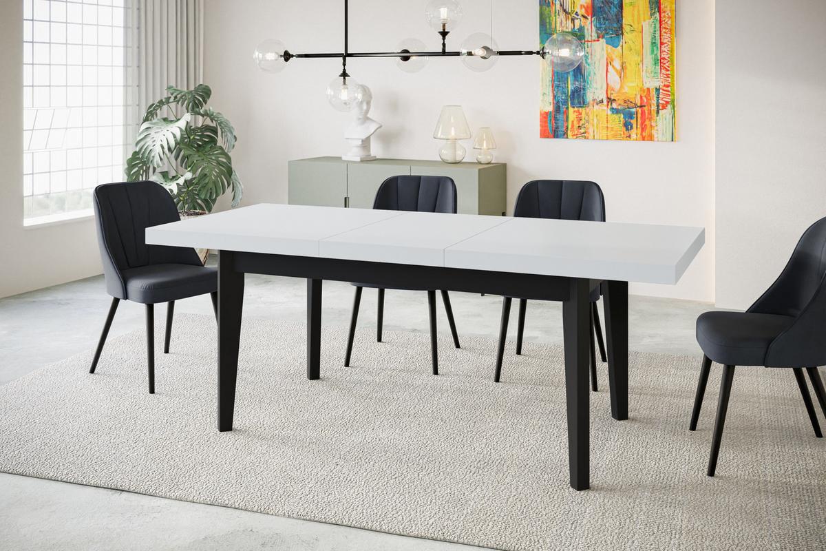 RECHTECKIGER Esszimmertisch SKANDI, ausziehbarer Tisch, Größe: 140-180X80X78 cm, Wohnzimmertisch Farbe: Weiß, mit Holzbeinen in Farbe Schwarz - Schwarz/Weiß, Holzwerkstoff (140/80/78cm) - Alpi-Möbel